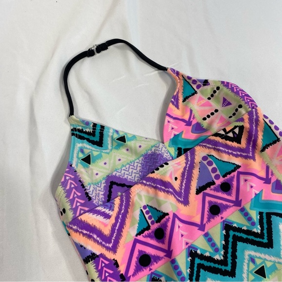 OP Girls Purple Geo Design Halter Tankini - Picture 6 of 6